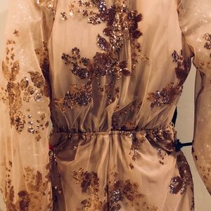 Gold lightweight long sleeve sequin romper